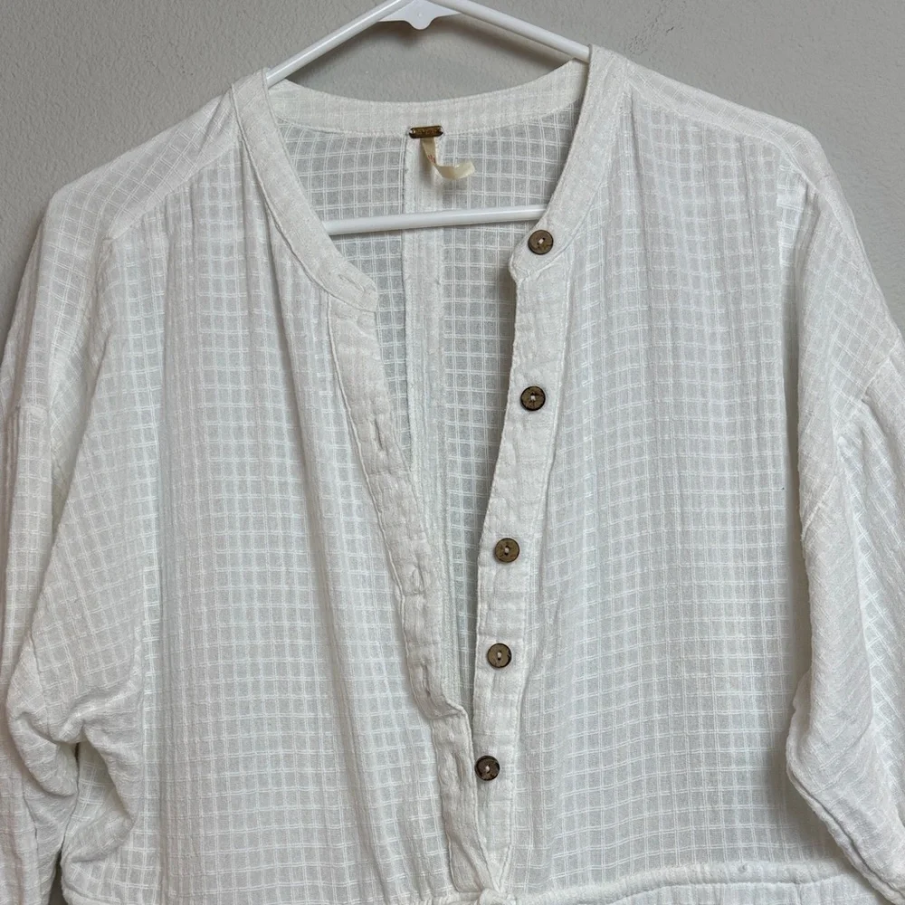 Free People White Boho Mini Dress with Ties & Pockets - L - Picture 4 of 11